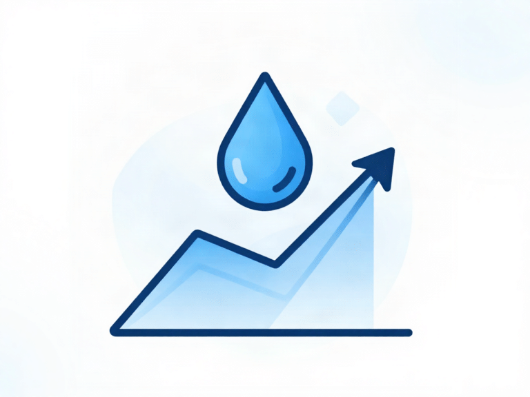 DeFi-Liquiditäts-Mining: Wie Sie in volatilen Zeiten stabile Renditen erzielen - Description: minimalist flat illustration of a rising crypto graph intertwined with a water droplet symbolizing liquidity clean white background subtle gradient