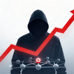 Monero explodiert: Hacker‑Geld treibt Preis – Allzeithoch in Gefahr! - Description: graph showing sharp monero price spike with red arrows and a hacker silhouette overlaying blockchain nodes